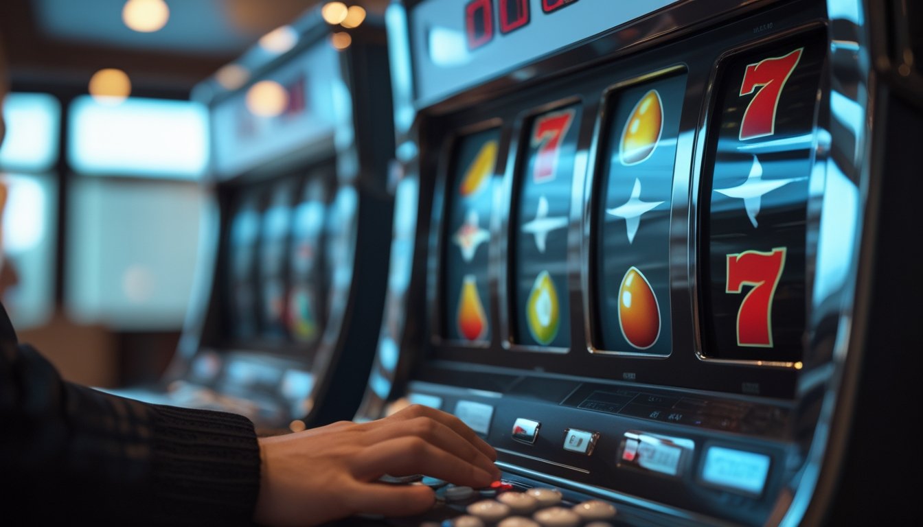 Seseorang mengamati hasil pada mesin slot.