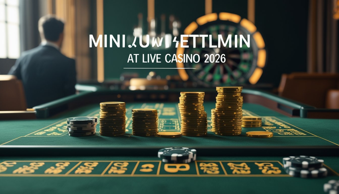Tumpukan keping taruhan di meja kasino dengan roda roulette dan dealer di latar belakang.