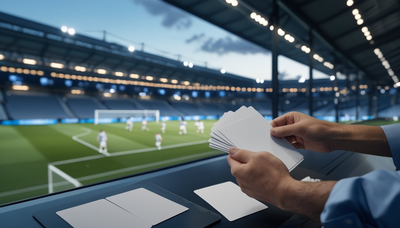 Seorang analis melihat pertandingan sepak bola sambil memeriksa grafik peluang di tablet.