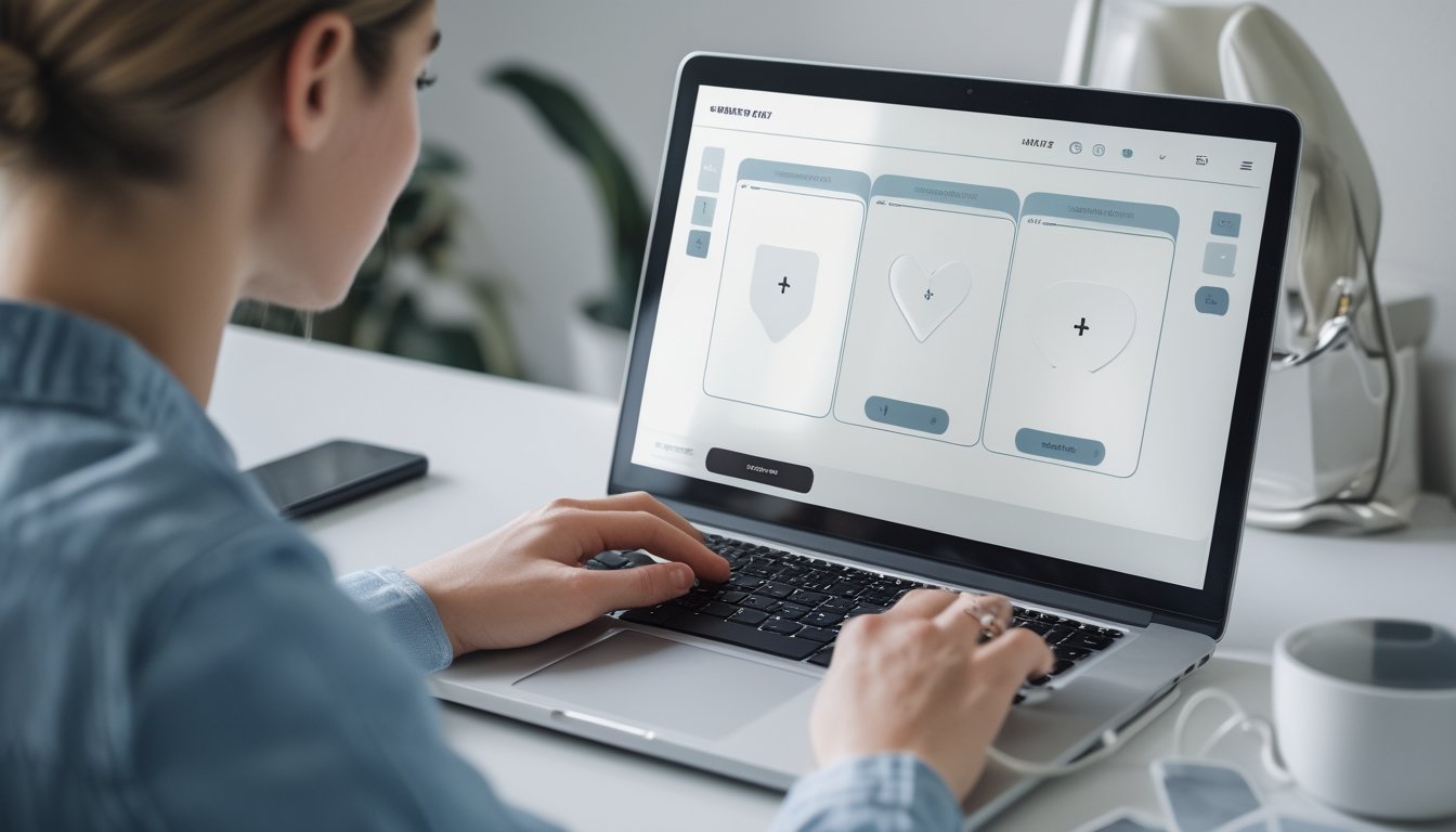 Seseorang menggunakan laptop dengan tampilan permainan kartu digital.