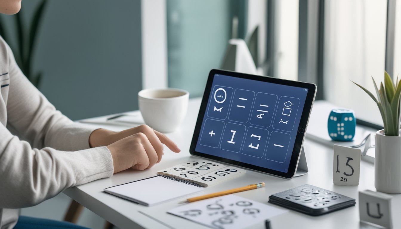 Seseorang mengamati grafik dan keping angka di meja.