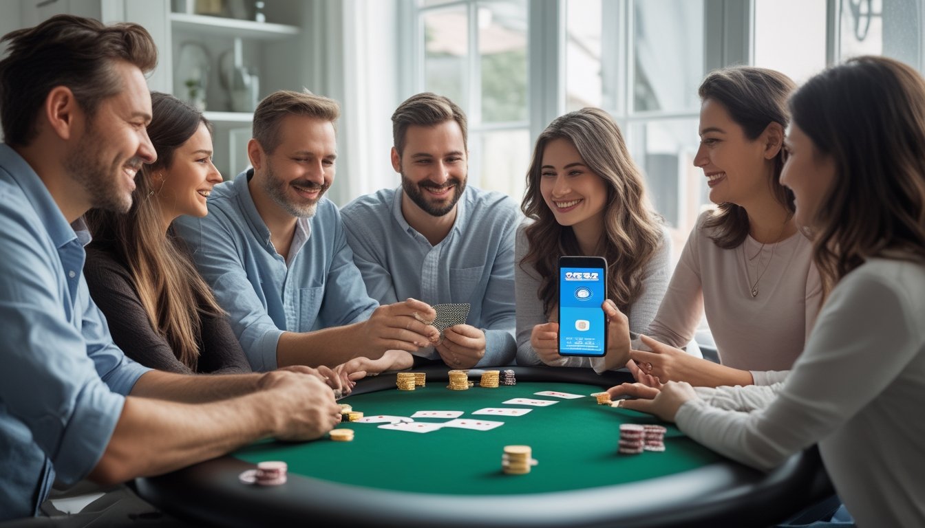 Sekelompok teman bermain poker santai di rumah.