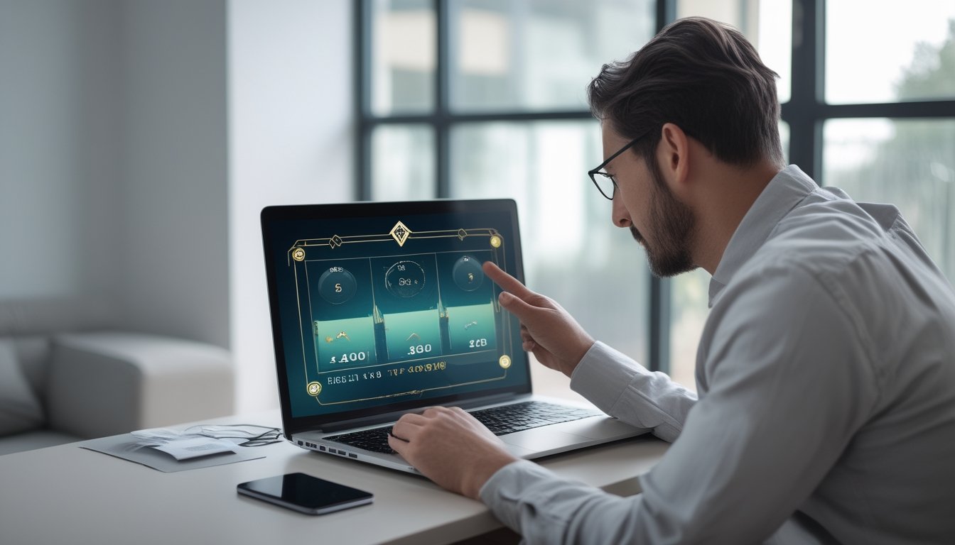 Seseorang melihat grafik persentase pada laptop di samping ponsel.