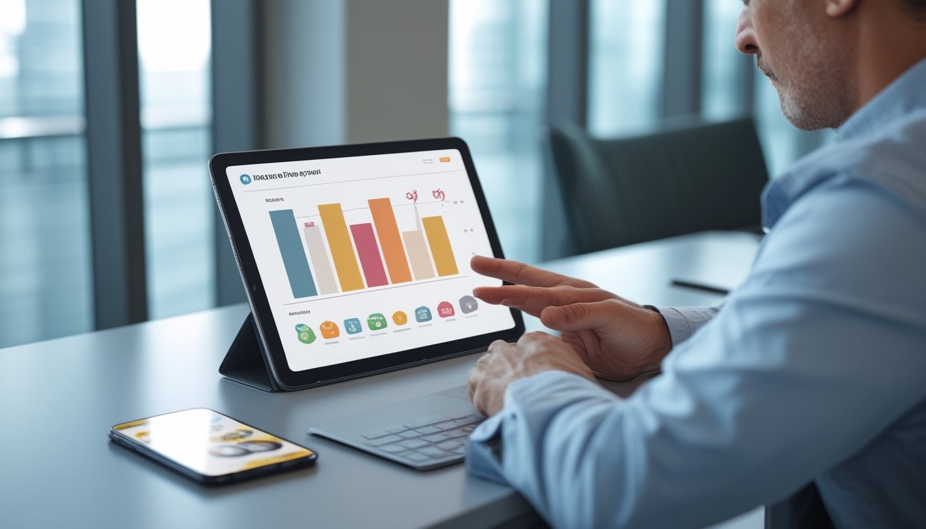 Seseorang memeriksa tampilan data permainan slot digital pada tablet.