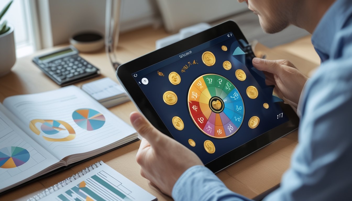 Seseorang mempelajari grafik persentase pada tablet di meja.