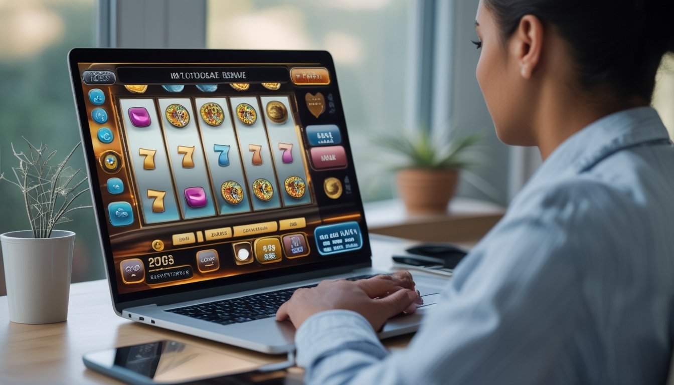 Seseorang mencoba permainan slot demo di laptop.