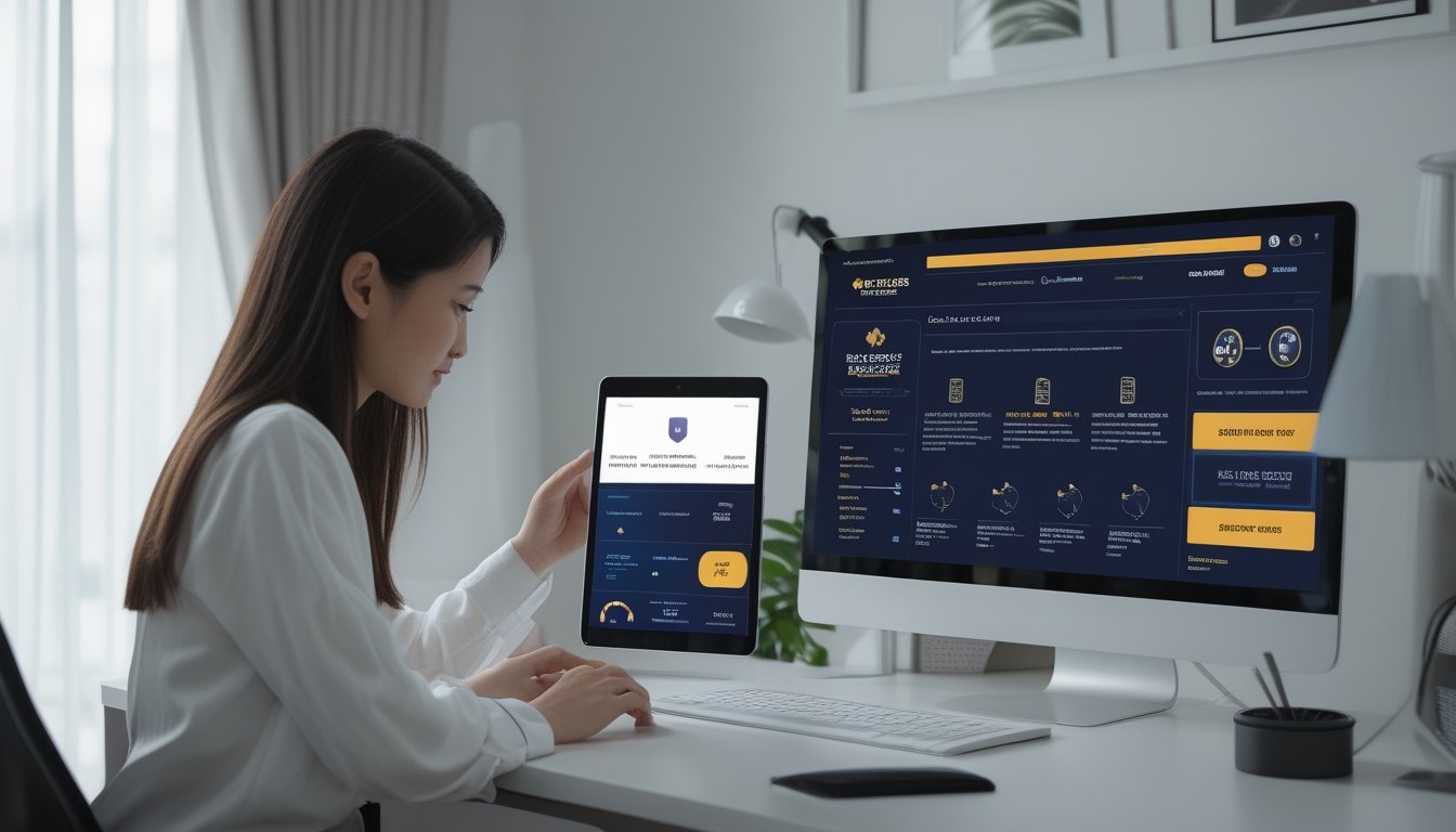 Seseorang memeriksa informasi keamanan situs permainan online di laptop.
