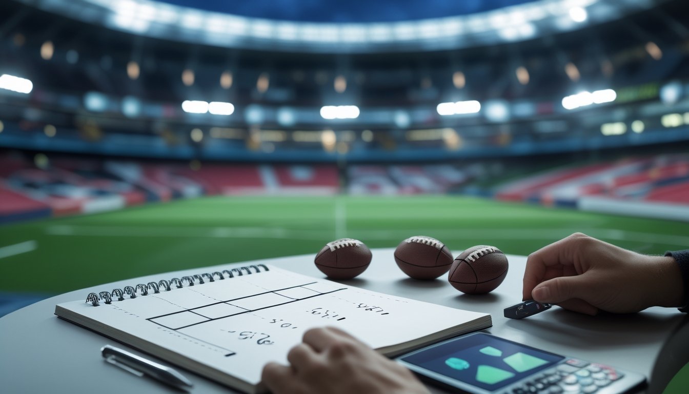 Seseorang membandingkan pilihan jumlah gol pertandingan sepak bola di dekat stadion.