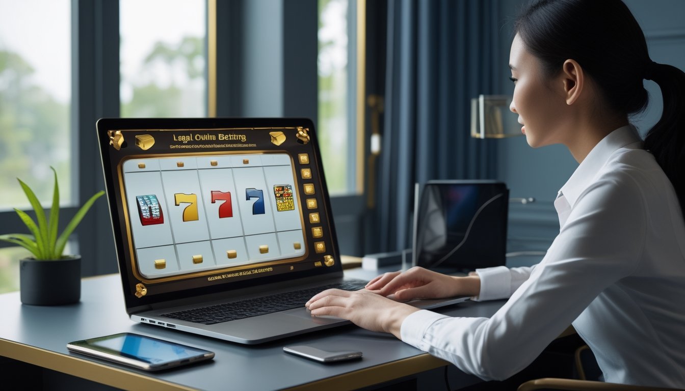 Seseorang melihat tampilan permainan slot daring di laptop.