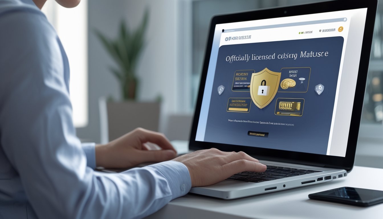 Seseorang memeriksa situs permainan slot daring di laptop dengan simbol verifikasi.