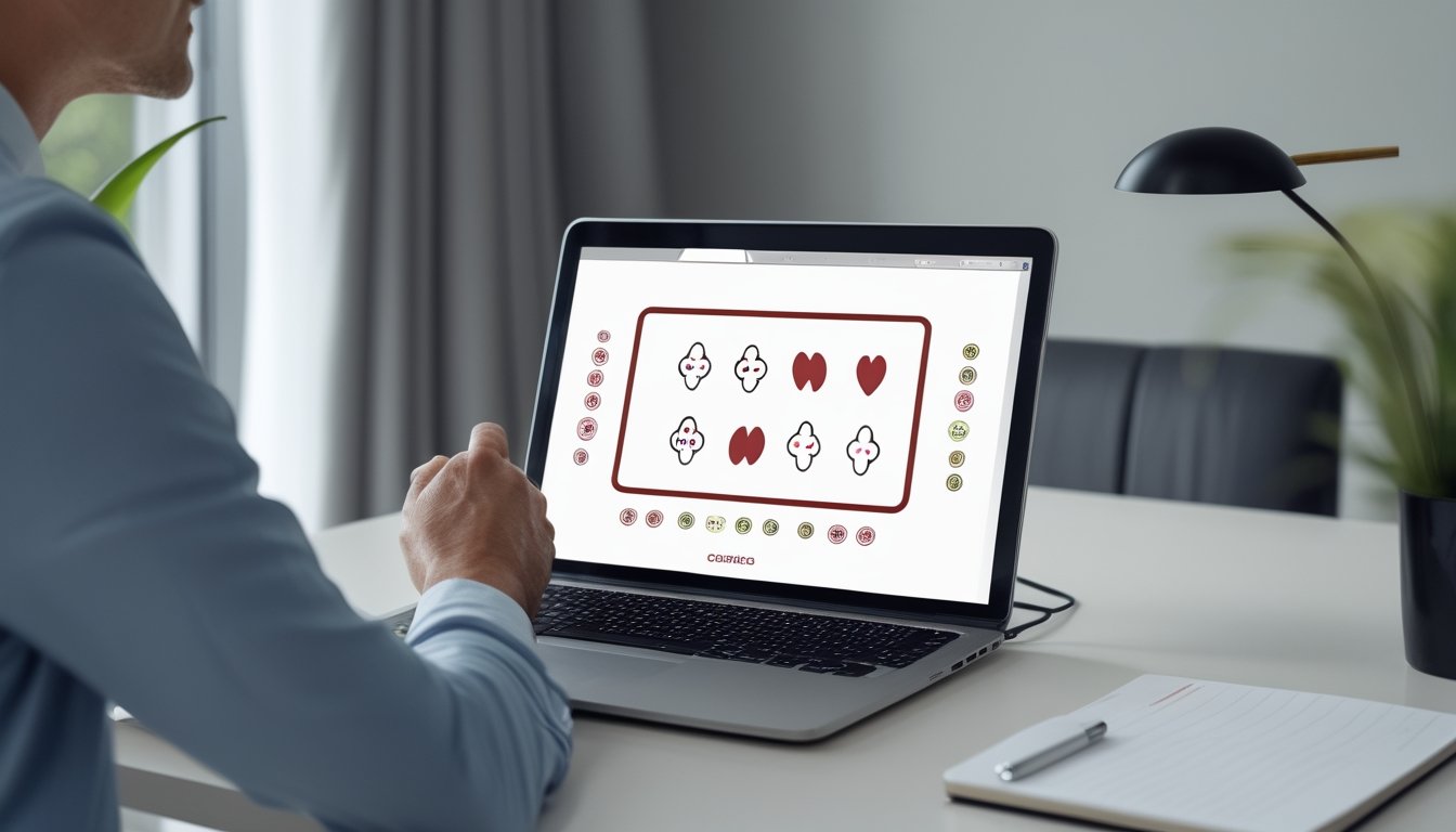 Seseorang meninjau tampilan permainan baccarat di laptop sambil mencatat pertimbangan di meja.