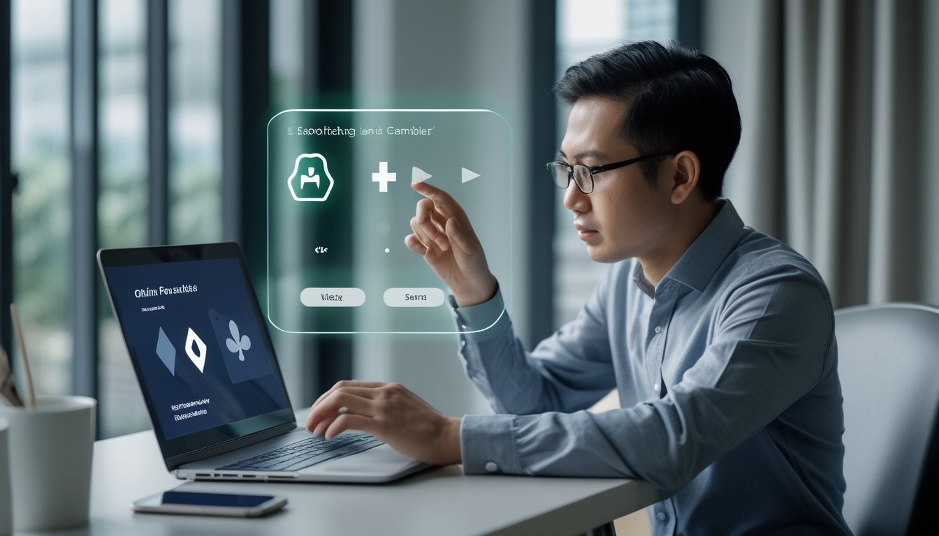 Seseorang memeriksa keamanan situs permainan kartu daring melalui laptop.