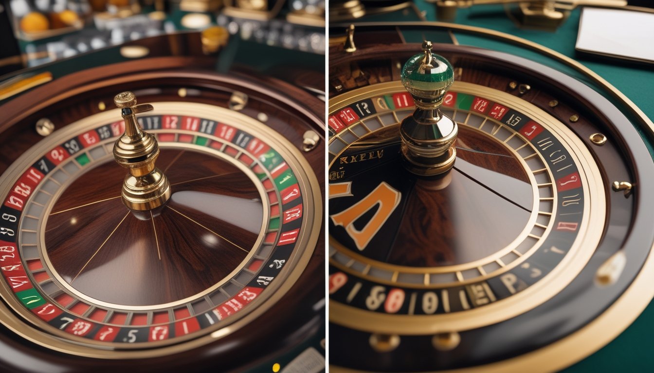 Dua roda roulette berdampingan, satu memiliki satu kotak hijau dan yang lain memiliki dua kotak hijau.