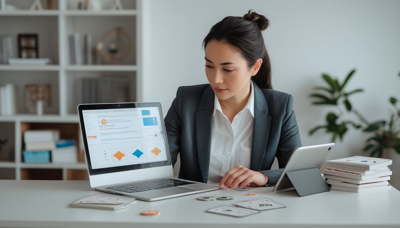 Seseorang membandingkan sumber informasi baccarat di laptop dan tablet.