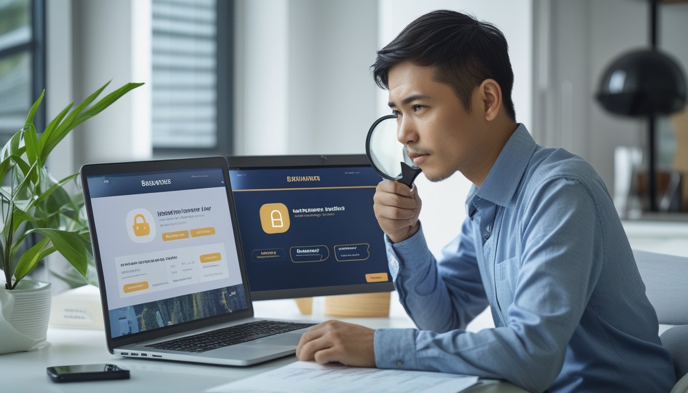 Seorang pemula membandingkan dua tampilan situs di laptop dengan ponsel dan daftar pemeriksaan di meja.