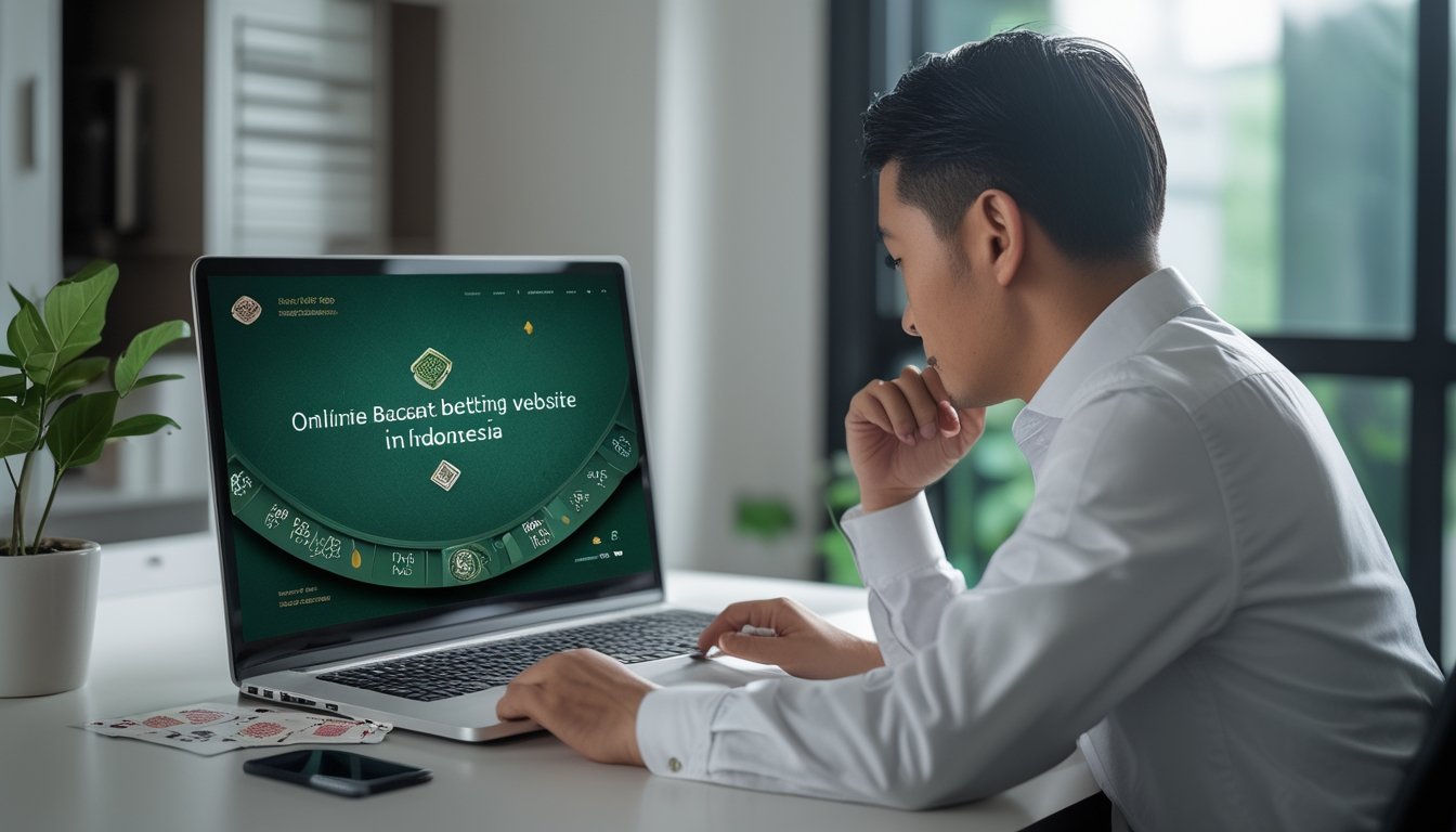 Seseorang meninjau tampilan situs baccarat melalui laptop di meja kerja.