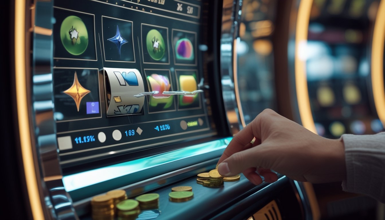 Seseorang membandingkan dua mesin slot dengan pola hadiah yang berbeda.