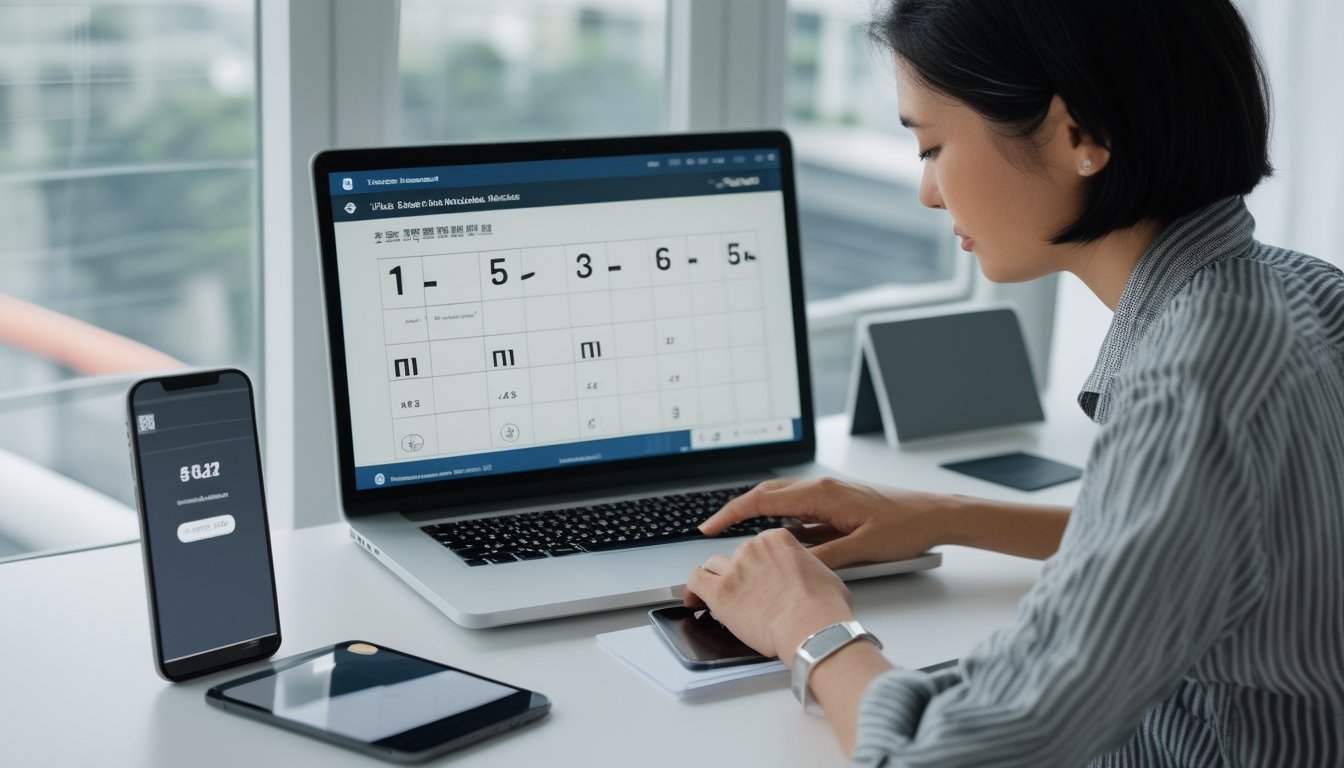 Seseorang meninjau pilihan taruhan angka di laptop di meja kerja.