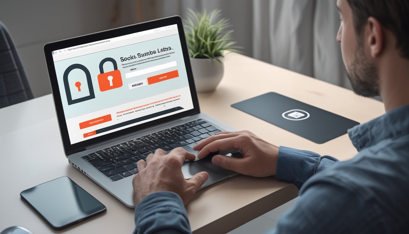 Seseorang memeriksa situs mencurigakan di laptop sebelum memasukkan informasi pribadi.