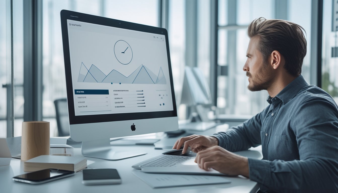 Seorang analis memeriksa grafik data di layar komputer.