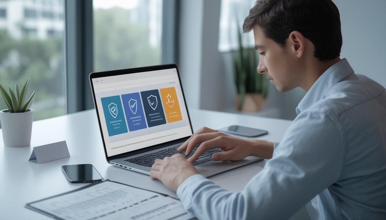 Seseorang memeriksa keamanan sebuah marketplace daring menggunakan laptop.