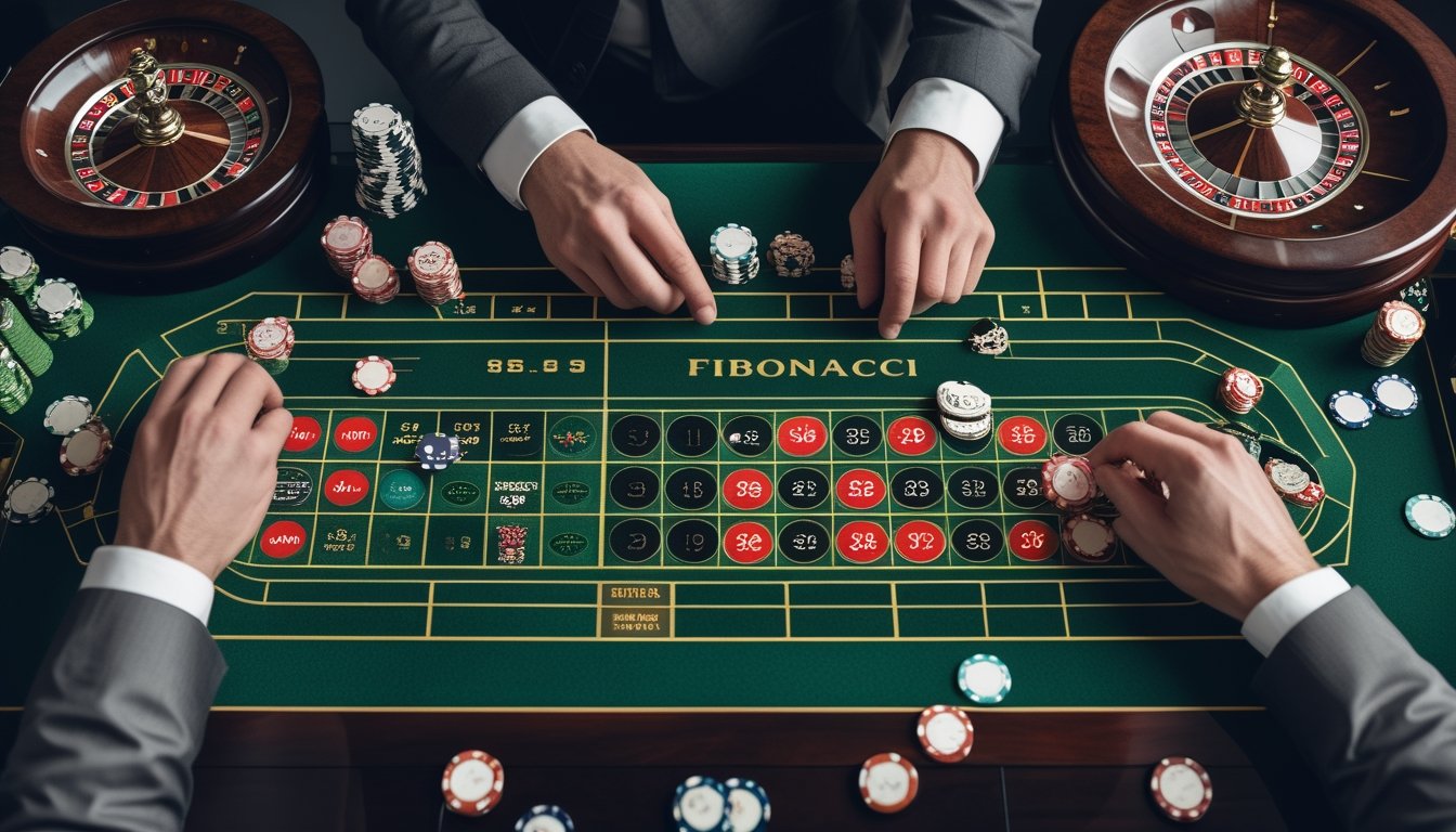 Tangan menata keping taruhan dengan pola berbeda di meja roulette.