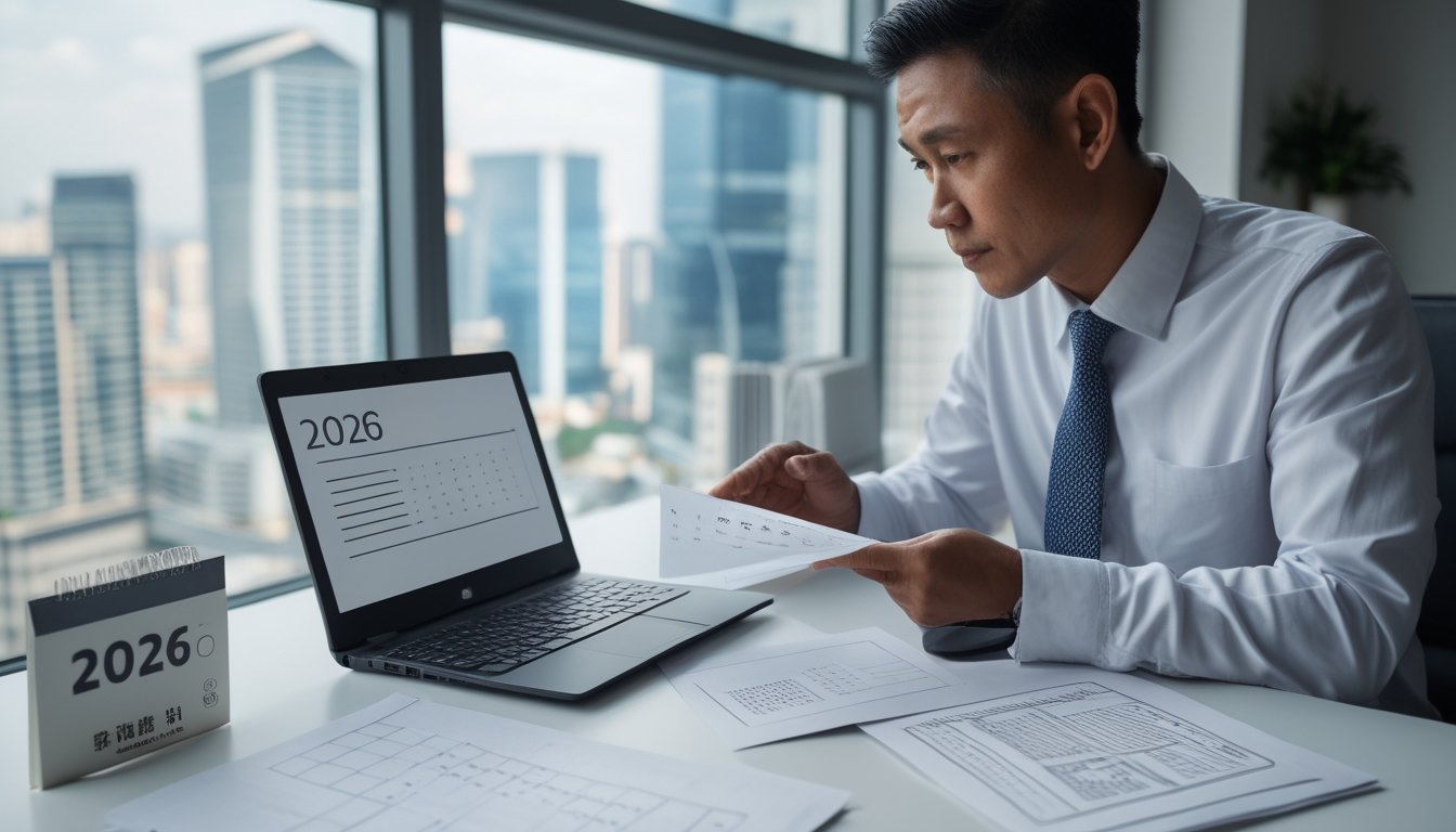 Seorang analis meninjau lembar data di meja kerja.