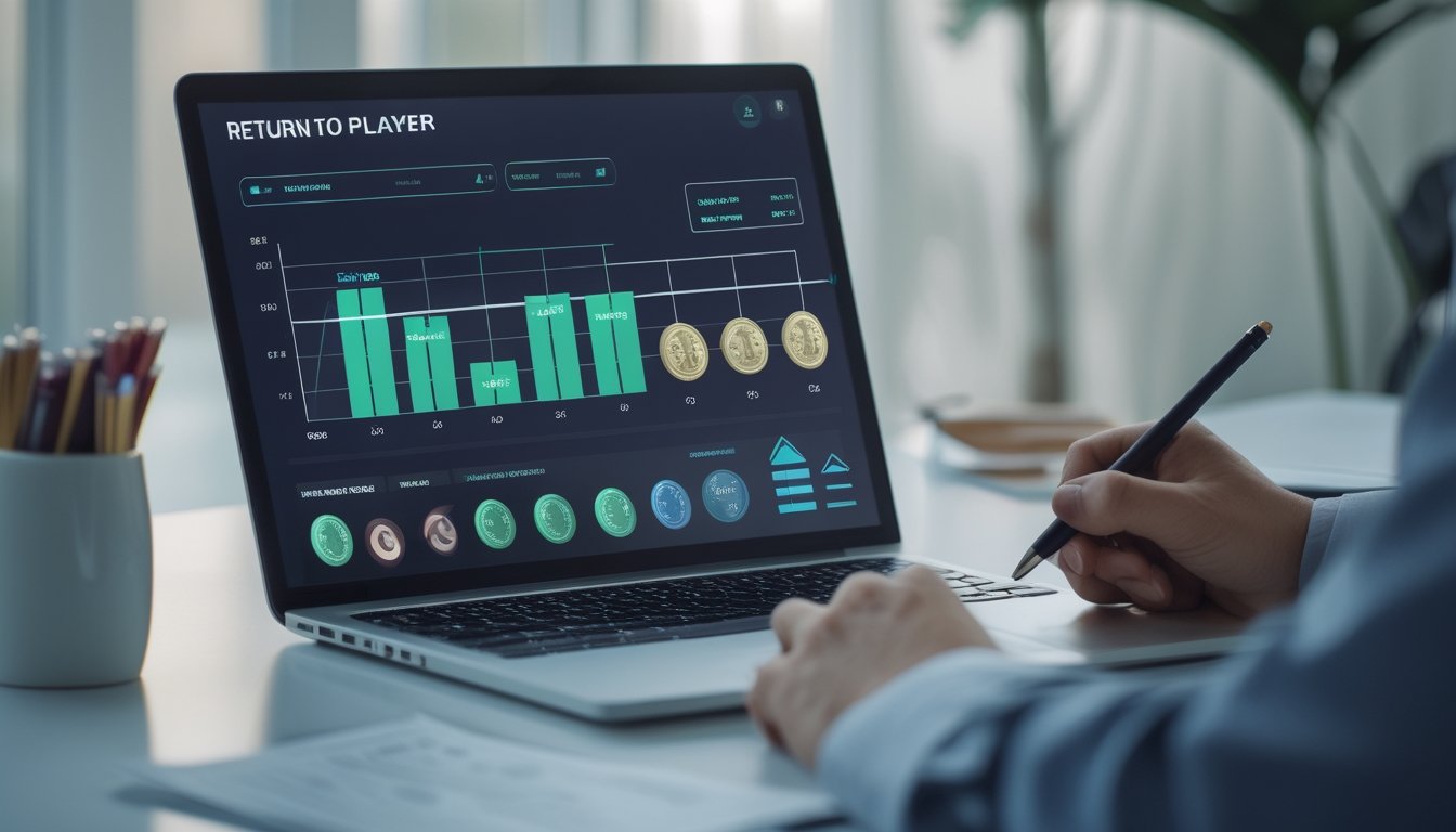 Seseorang menganalisis grafik statistik di laptop sambil mencatat.