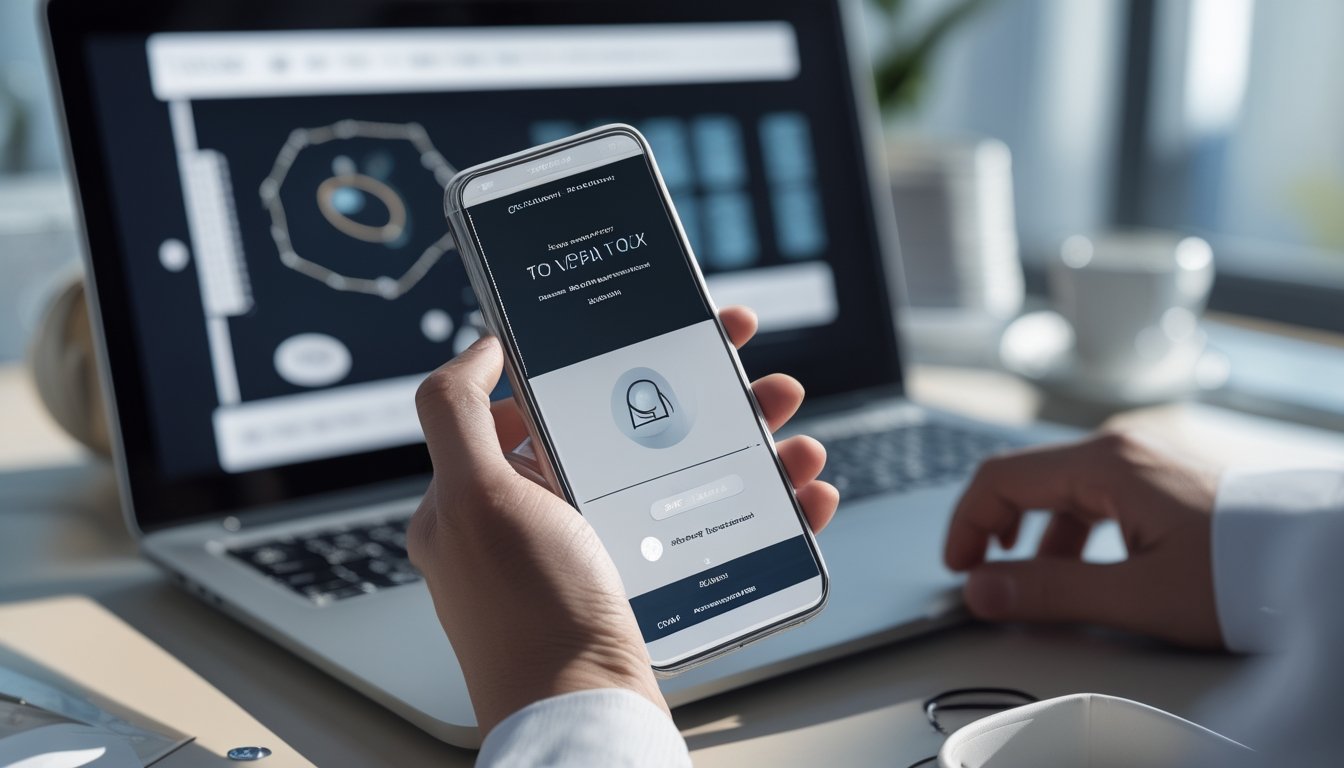 Seseorang menggunakan dompet digital melalui ponsel di depan laptop yang menampilkan meja baccarat.