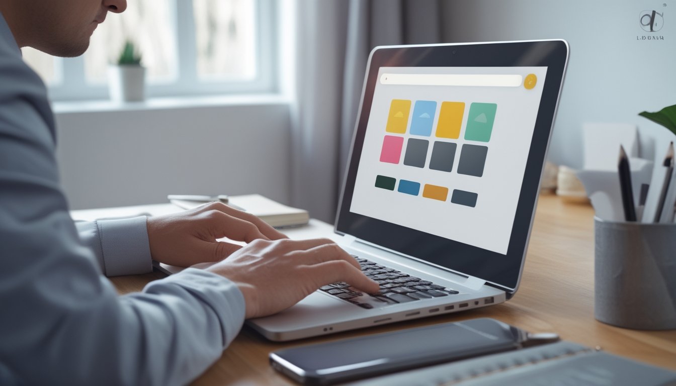 Seseorang membandingkan beberapa pilihan platform online menggunakan laptop di meja kerja.