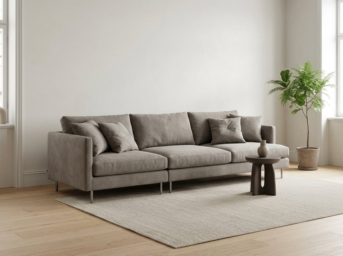 A gray modular sofa in a bright living room. best minimalist couches