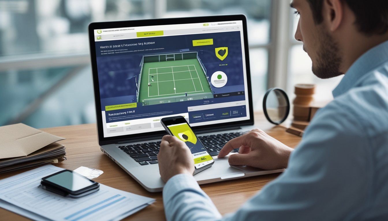 Seseorang memeriksa siaran tenis dan keamanan layanan melalui laptop dan ponsel.