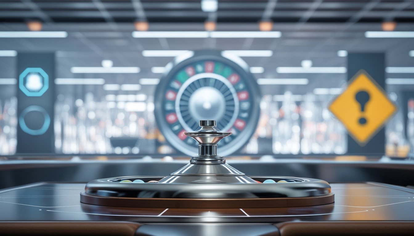 Roda roulette resmi dan terawat berdampingan dengan roda yang tampak usang di lingkungan yang berbeda.