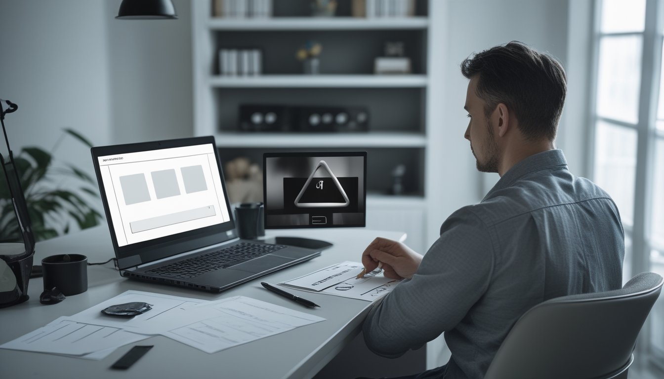 Seseorang meneliti dokumen dan membandingkan situs taruhan MMA di laptop.