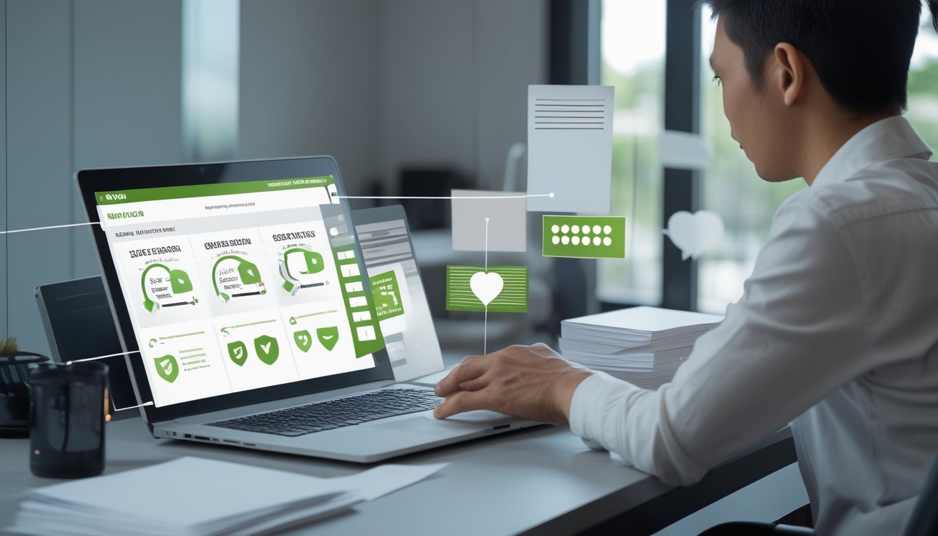 Seorang profesional membandingkan informasi beberapa platform poker di laptop.