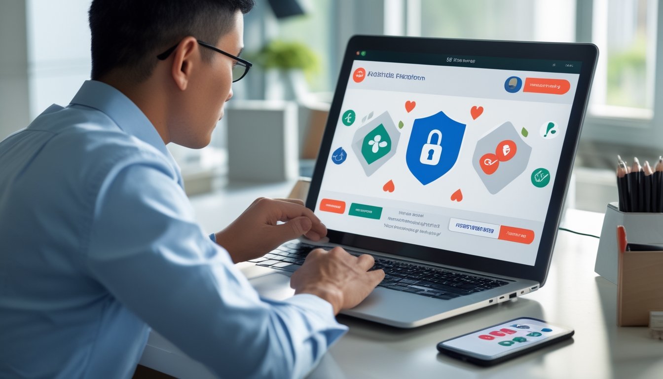 Seseorang memeriksa keamanan platform poker online di laptop.