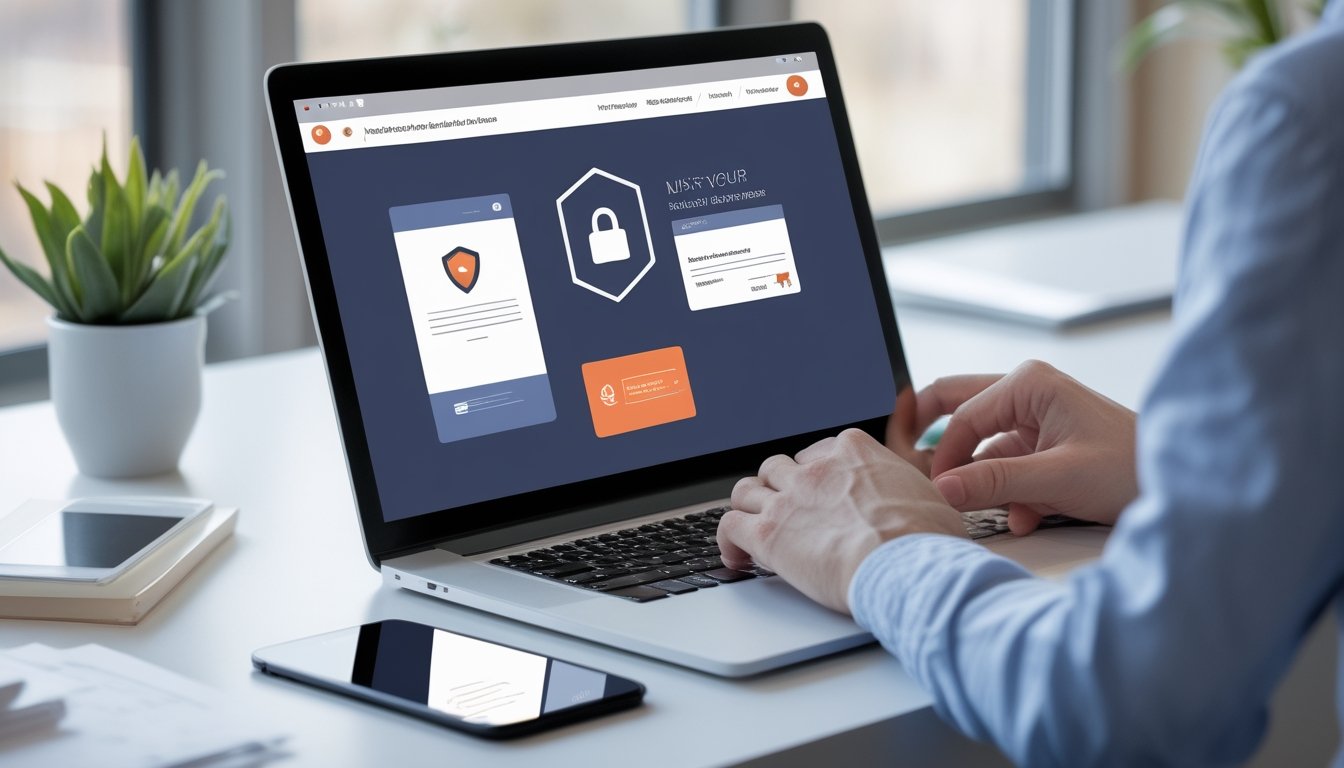 Seseorang memeriksa situs web melalui laptop di meja kerja.
