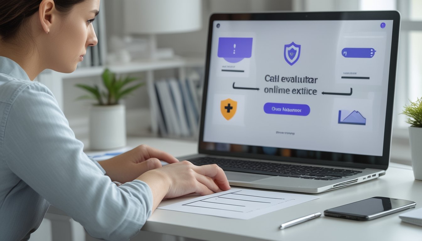 Seorang pemula memeriksa situs di laptop sambil meninjau daftar di meja.