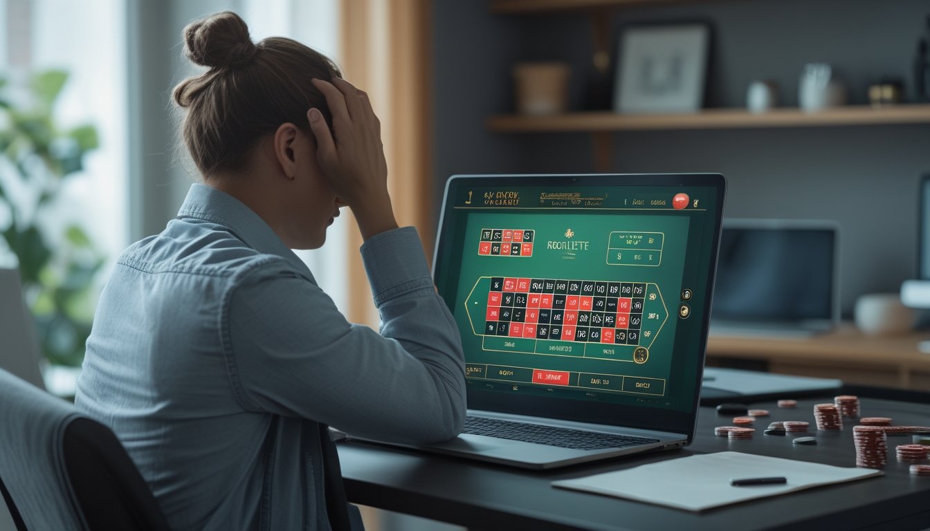 Seorang pemula tampak bingung saat melihat permainan roulette di laptop.