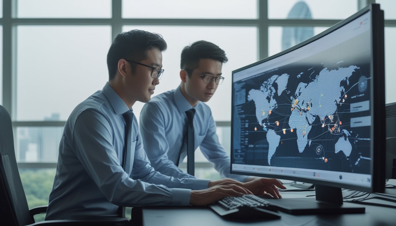 Dua pejabat Indonesia bekerja sama meninjau jaringan situs dan transaksi digital yang mencurigakan.