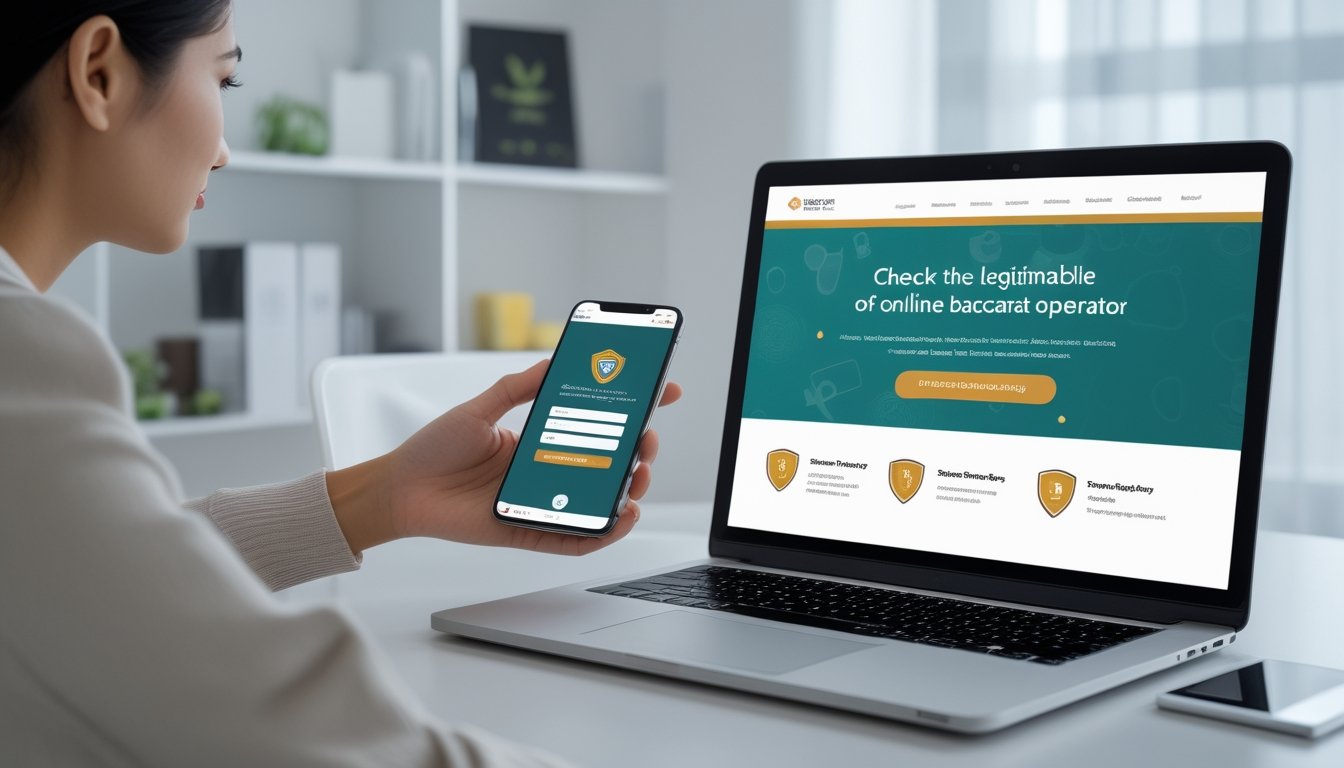 Seseorang memeriksa keamanan situs baccarat melalui ponsel dan laptop.