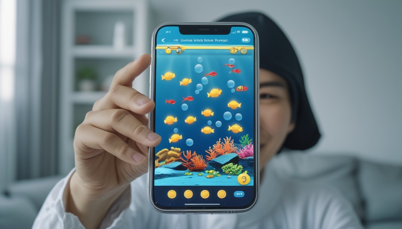 Seseorang memainkan game tembak ikan di ponsel.