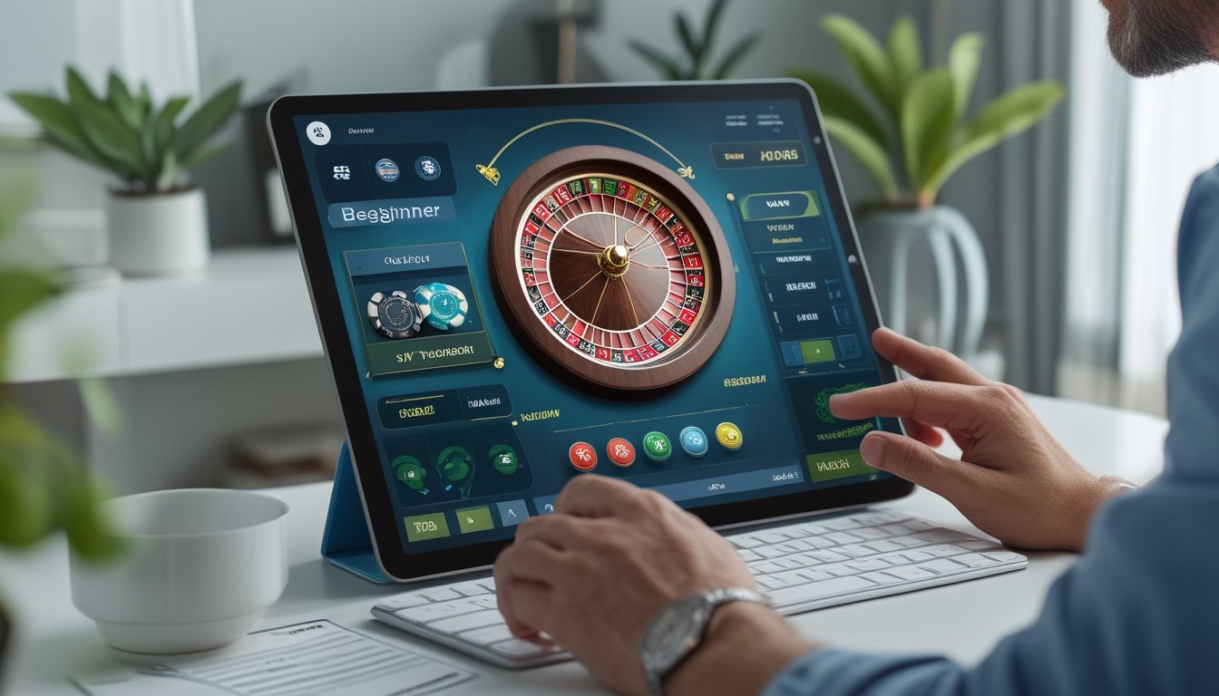 Seorang pemula mempelajari permainan roulette digital di tablet dengan bantuan orang dewasa lain.