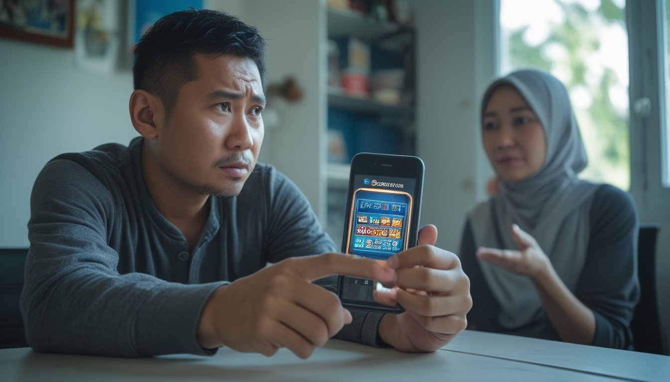 Seseorang menjauhkan perhatian dari ponsel saat berbicara dengan pendamping yang mendukung.