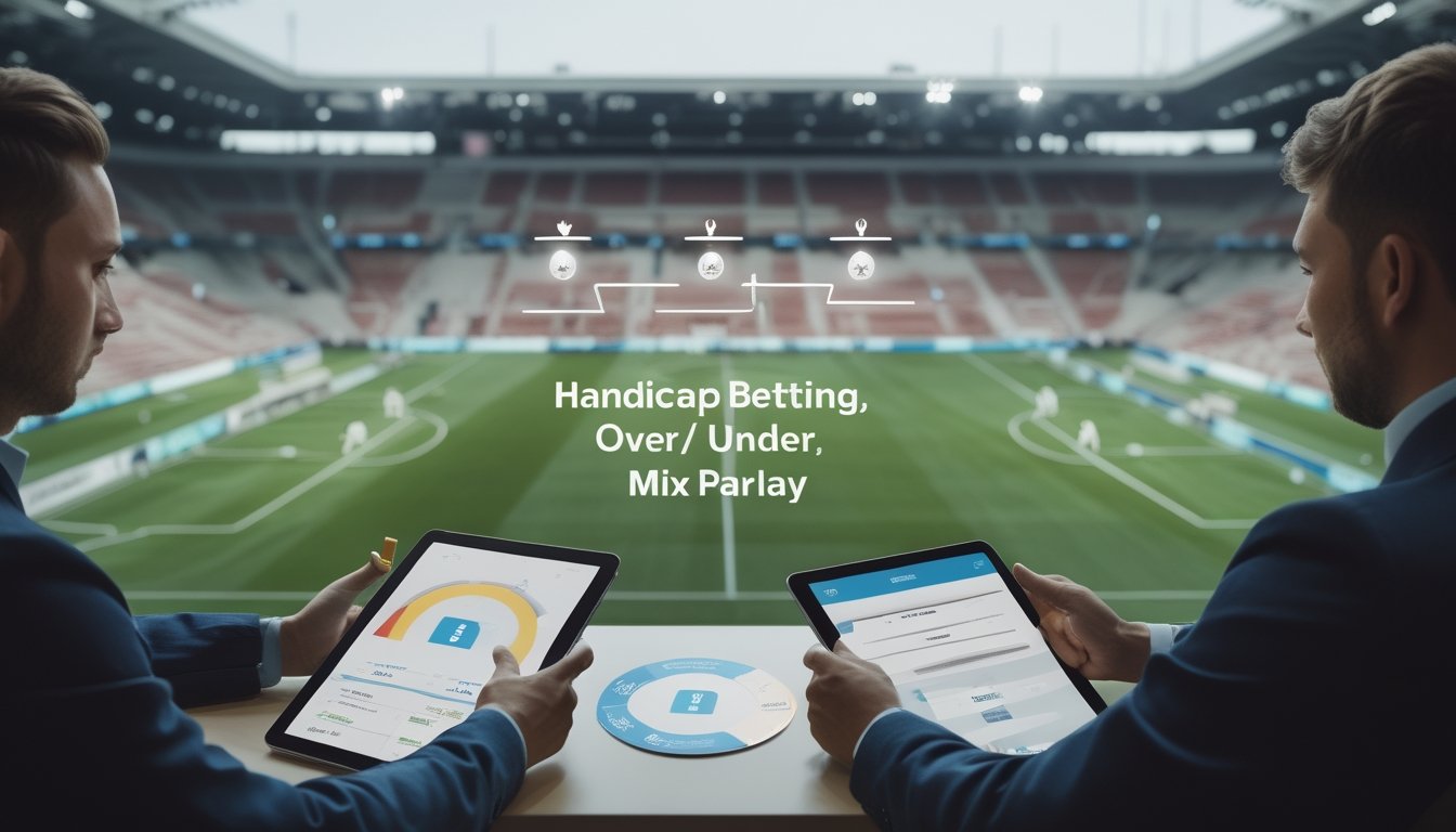 Dua analis mengamati pertandingan sepak bola sambil mempelajari diagram dan simbol pertandingan.