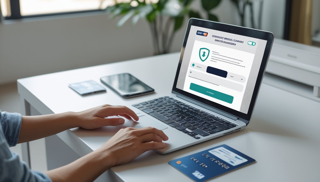 Seseorang memeriksa informasi pembayaran di laptop sebelum melakukan deposit.