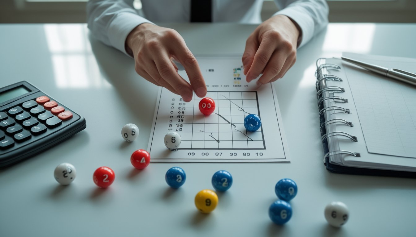 Seseorang mengamati bola undian yang tersebar acak di atas meja.