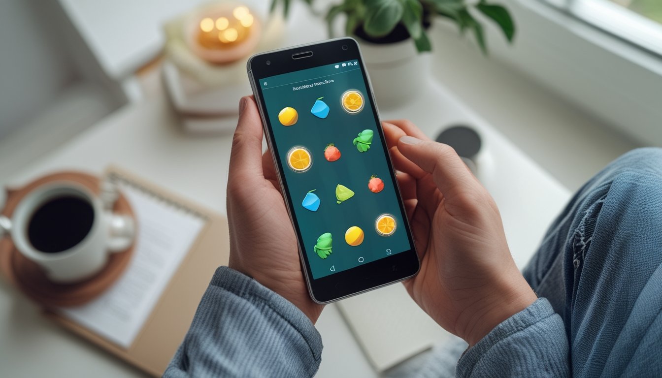 Seseorang memainkan game slot sederhana di ponsel.