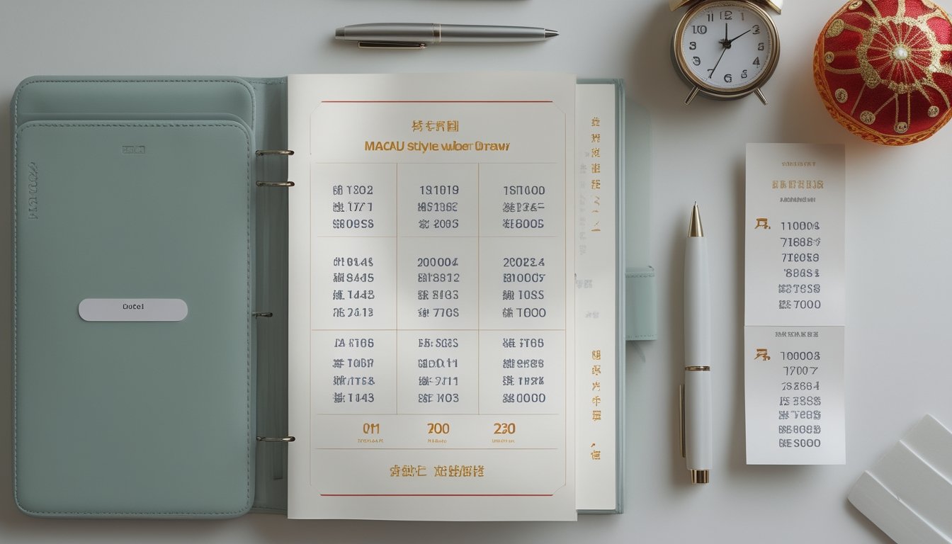 Meja dengan kalender kosong, jam, kalkulator, dan beberapa lembar kertas.