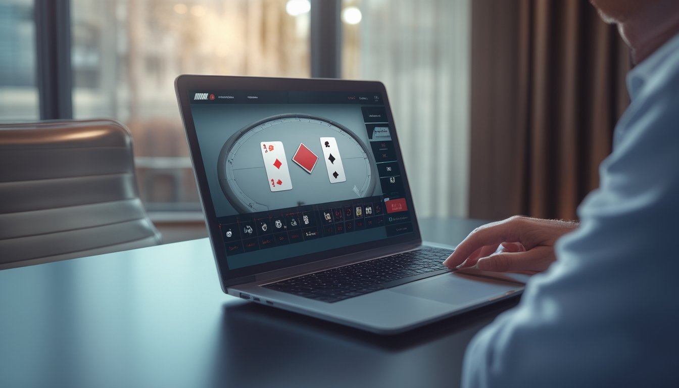 Seseorang mengamati pola pada meja baccarat digital di laptop.